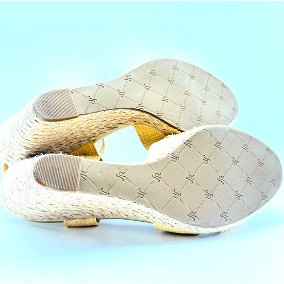 Jack Rogers Shoes Womens 9 Gold Tan Fabric Leather Sandals Slingback Wedge Heels - Picture 9 of 12